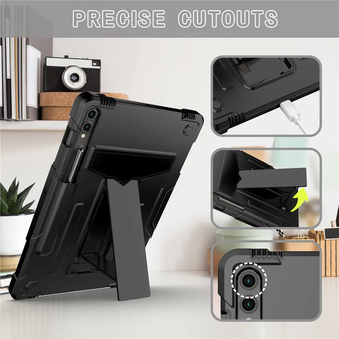For Samsung Galaxy Tab S9+ / Tab S9 FE+ Rugged Cover T-Shaped Kickstand Protective Tablet Case - Black - 3