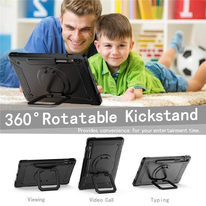 For Samsung Galaxy Tab S9+ / Tab S9 FE+ Case Rotating Kickstand Tablet Cover with Shoulder Strap - Black - 2