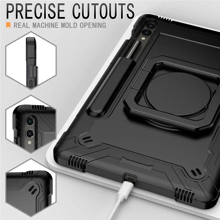 For Samsung Galaxy Tab S9+ / Tab S9 FE+ Case Rotating Kickstand Tablet Cover with Shoulder Strap - Black - 3