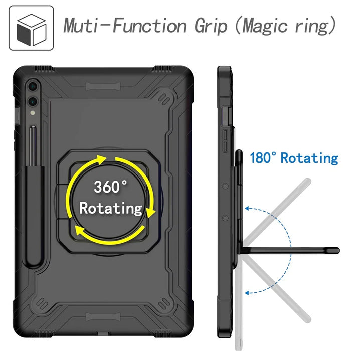 For Samsung Galaxy Tab S9+ / Tab S9 FE+ Case Rotating Kickstand Tablet Cover with Shoulder Strap - Black - 6