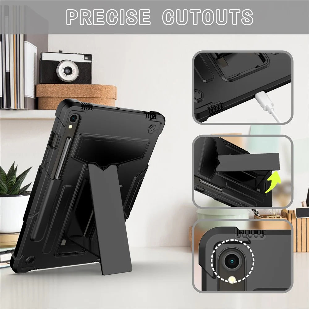 For Samsung Galaxy Tab S9 / Tab S9 FE Protective Case T-Shaped Kickstand PC+Silicone Tablet Cover - Black - 2
