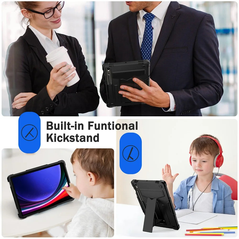 For Samsung Galaxy Tab S9 / Tab S9 FE Protective Case T-Shaped Kickstand PC+Silicone Tablet Cover - Black - 4