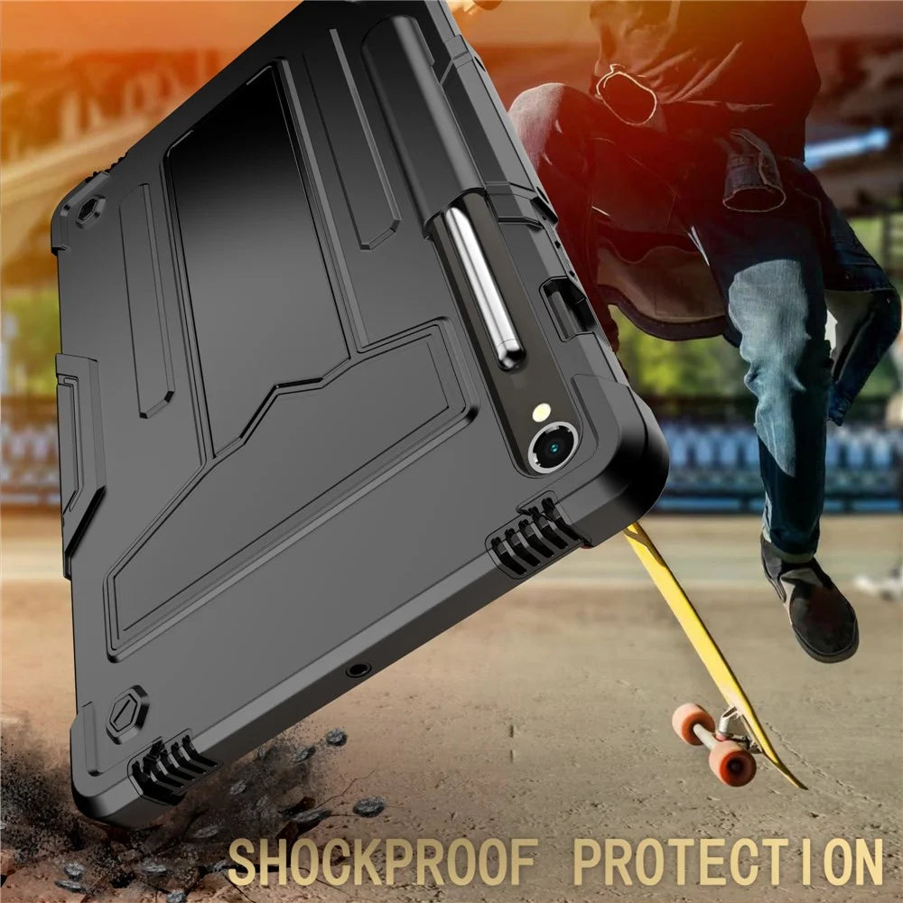 For Samsung Galaxy Tab S9 / Tab S9 FE Protective Case T-Shaped Kickstand PC+Silicone Tablet Cover - Black - 5
