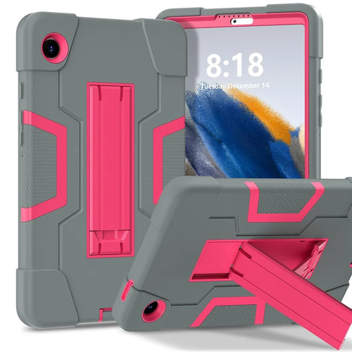 For Samsung Galaxy Tab A9 Kickstand Case Silicone + PC Dual Color Tablet Cover - Grey+Rose PC - 1