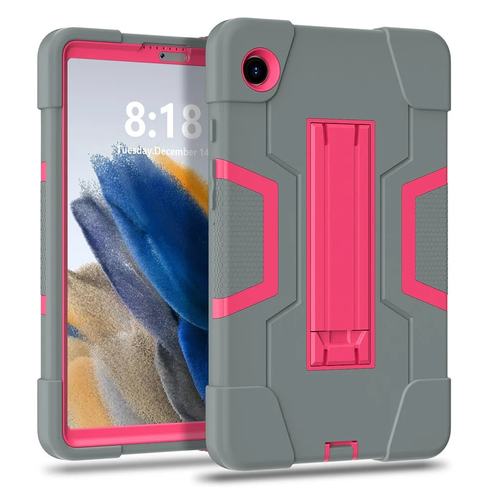 For Samsung Galaxy Tab A9 Kickstand Case Silicone + PC Dual Color Tablet Cover - Grey+Rose PC - 2