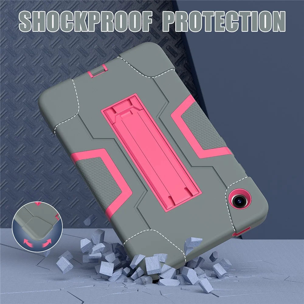 For Samsung Galaxy Tab A9 Kickstand Case Silicone + PC Dual Color Tablet Cover - Grey+Rose PC - 4