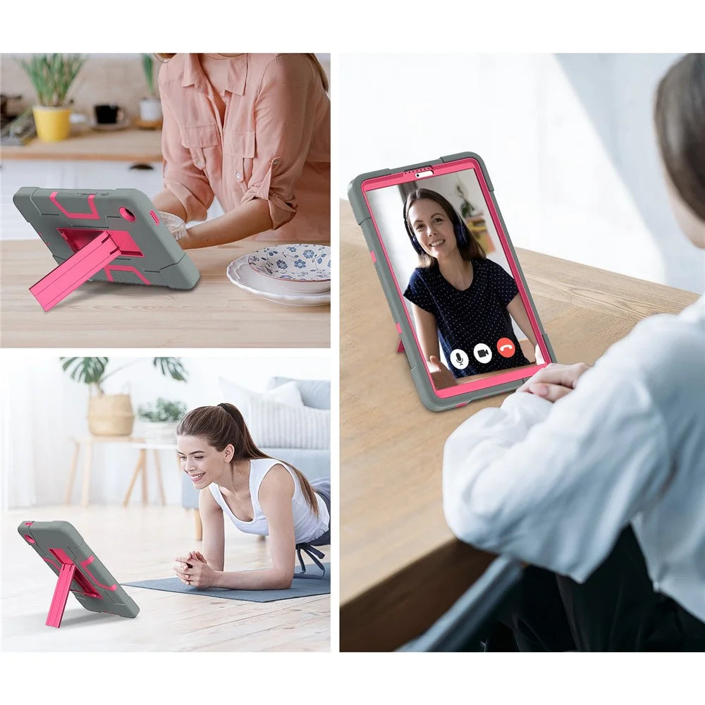 For Samsung Galaxy Tab A9 Kickstand Case Silicone + PC Dual Color Tablet Cover - Grey+Rose PC - 5