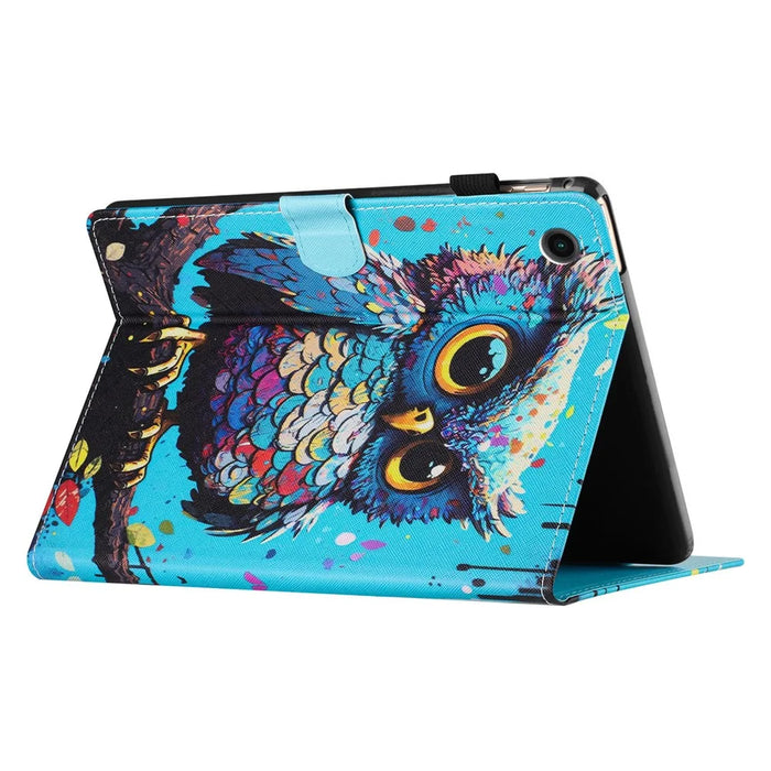 For Samsung Galaxy Tab A11 / A9 Case Pattern Printing Card Holder PU Leather Cover - Owl - 4