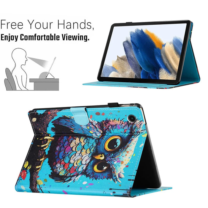 For Samsung Galaxy Tab A11 / A9 Case Pattern Printing Card Holder PU Leather Cover - Owl - 5