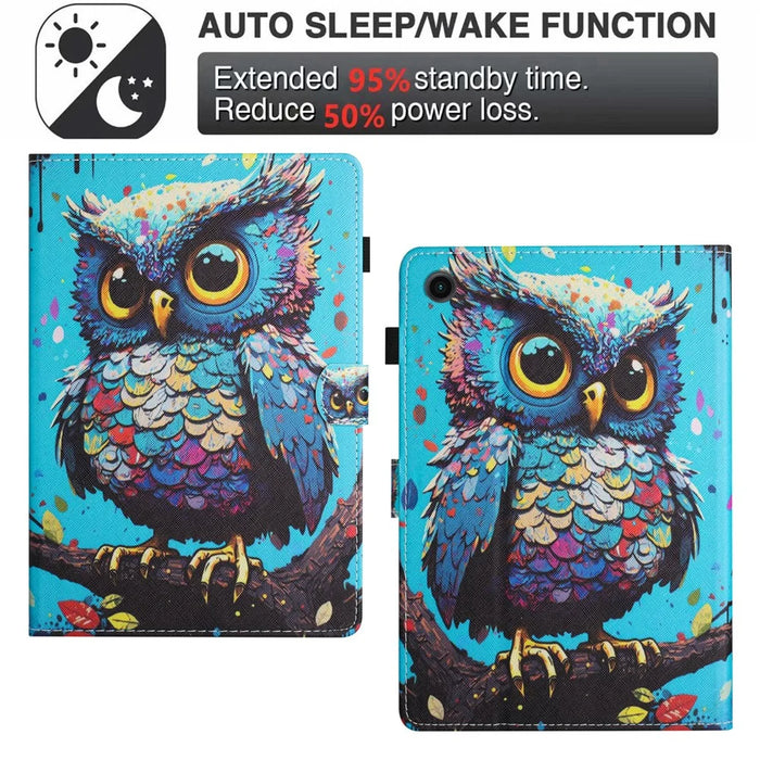For Samsung Galaxy Tab A11 / A9 Case Pattern Printing Card Holder PU Leather Cover - Owl - 6