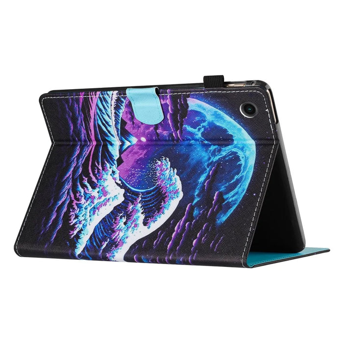 For Samsung Galaxy Tab A9+ Case Pattern Printing Stitching Leather Tablet Cover - Sea Wave - 4