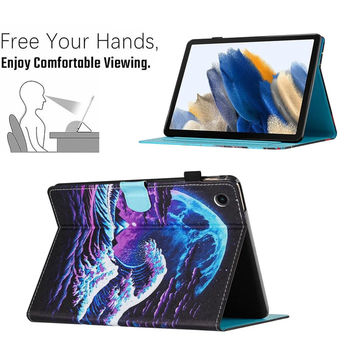 For Samsung Galaxy Tab A9+ Case Pattern Printing Stitching Leather Tablet Cover - Sea Wave - 5