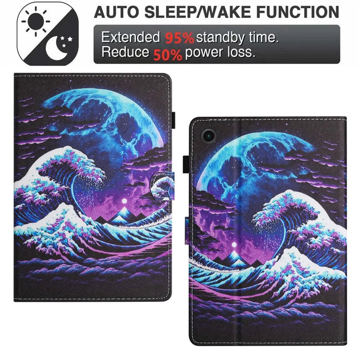 For Samsung Galaxy Tab A9+ Case Pattern Printing Stitching Leather Tablet Cover - Sea Wave - 6