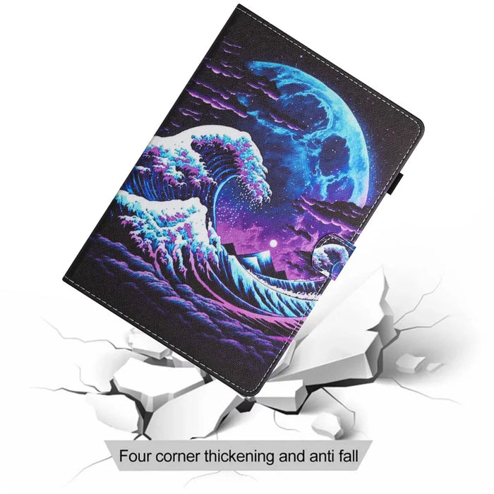 For Samsung Galaxy Tab A9+ Case Pattern Printing Stitching Leather Tablet Cover - Sea Wave - 7