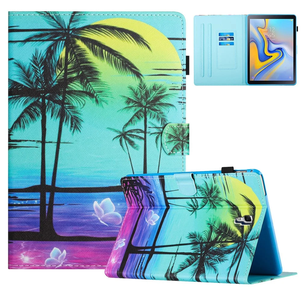 For Samsung Galaxy Tab A 10.5 (2018) T590 T595 Leather Case Card Slots Tablet Stand Cover - Coconut Palm - 1