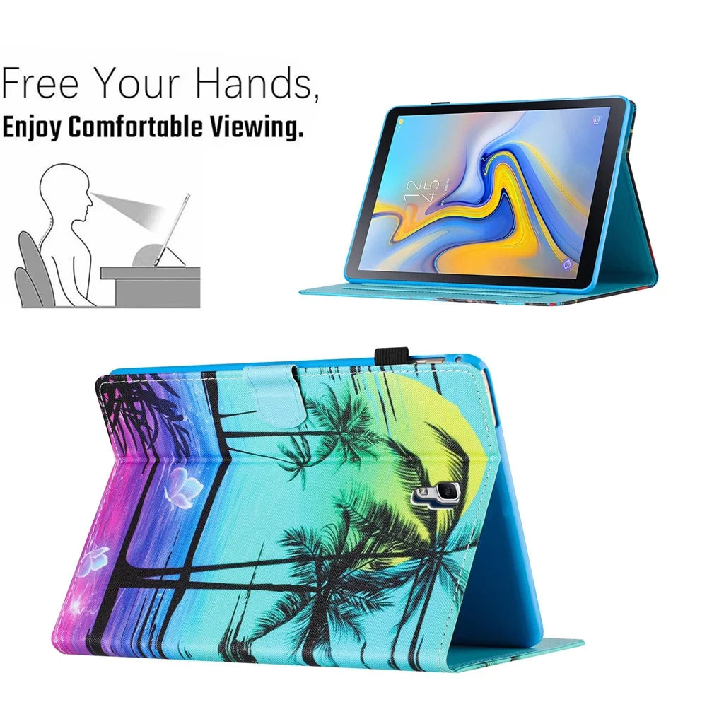 For Samsung Galaxy Tab A 10.5 (2018) T590 T595 Leather Case Card Slots Tablet Stand Cover - Coconut Palm - 5