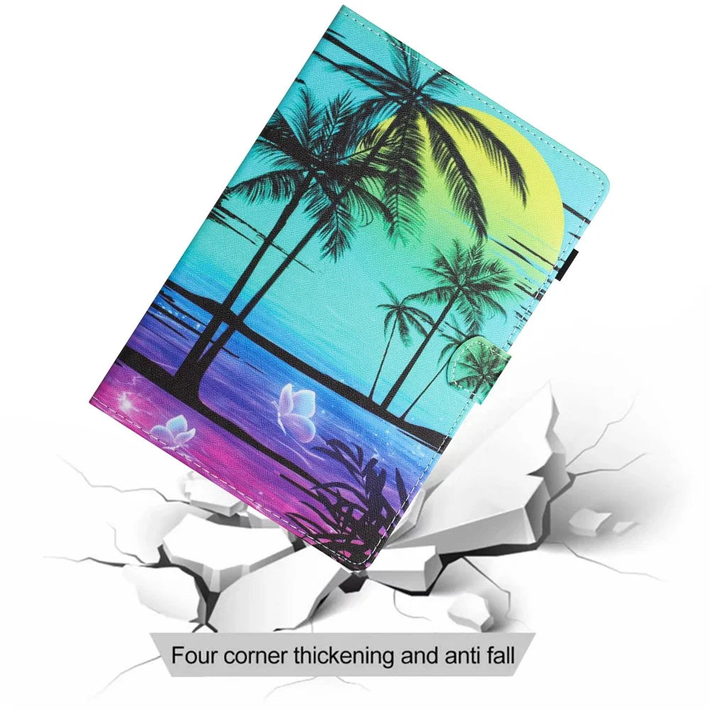 For Samsung Galaxy Tab A 10.5 (2018) T590 T595 Leather Case Card Slots Tablet Stand Cover - Coconut Palm - 7