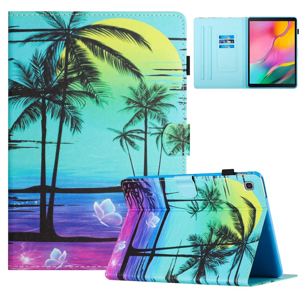 For Samsung Galaxy Tab A7 Lite 8.7-inch T220 / T225 Case Pattern Printing Card Holder Tablet Cover - Coconut Palm - 1