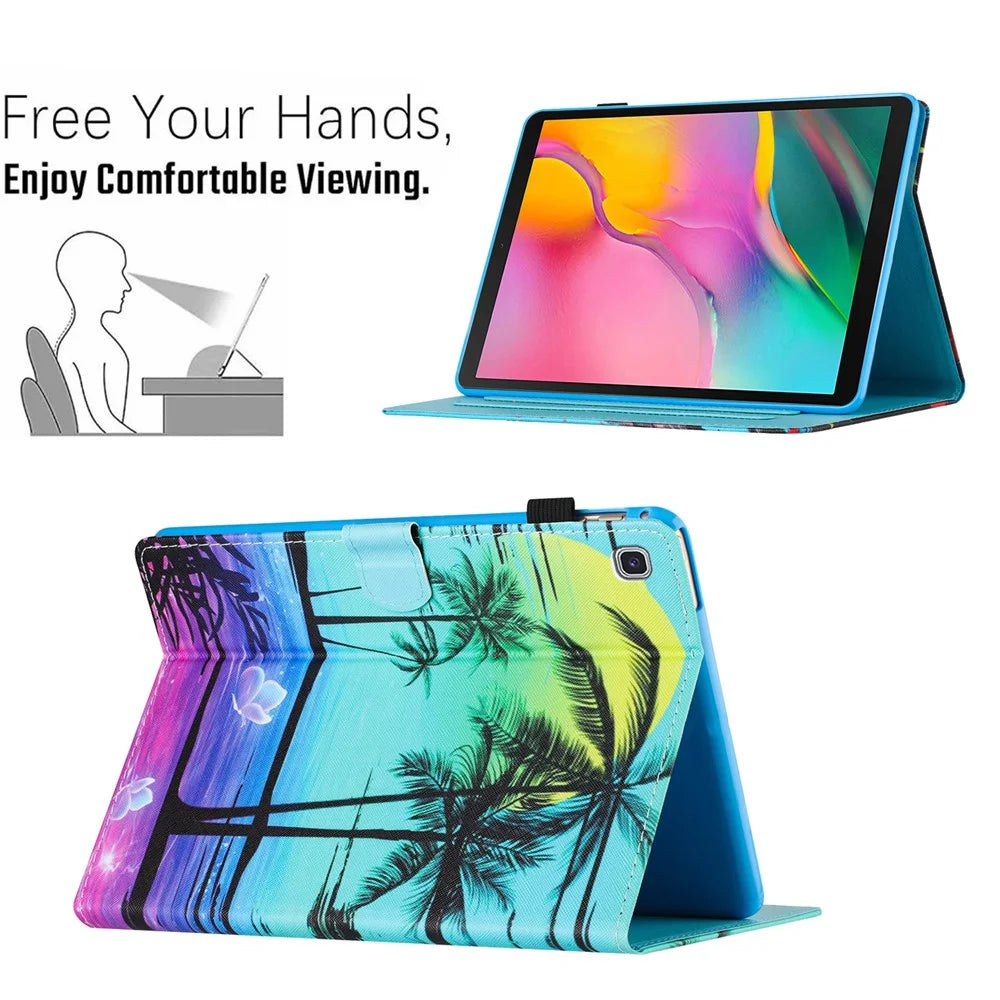 For Samsung Galaxy Tab A7 Lite 8.7-inch T220 / T225 Case Pattern Printing Card Holder Tablet Cover - Coconut Palm - 5