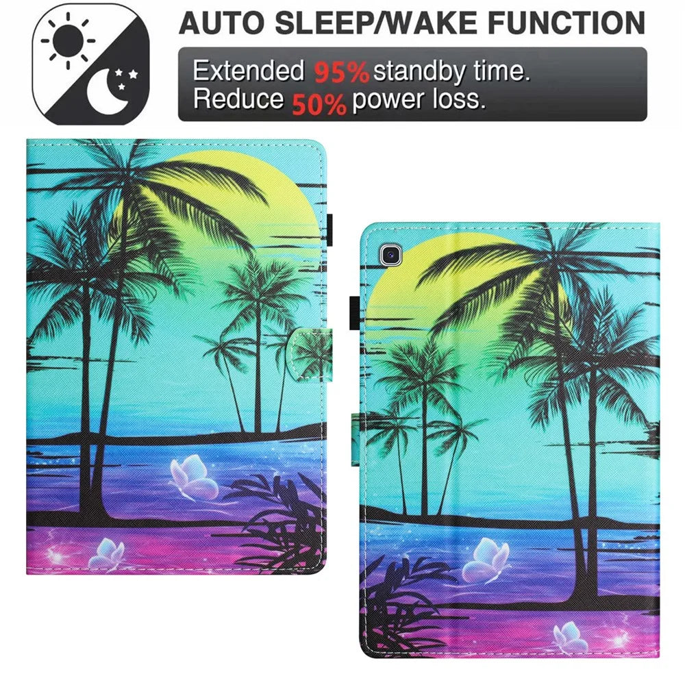 For Samsung Galaxy Tab A7 Lite 8.7-inch T220 / T225 Case Pattern Printing Card Holder Tablet Cover - Coconut Palm - 6