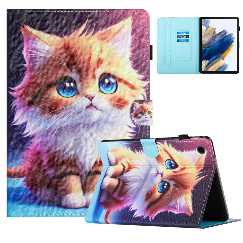 For Lenovo Tab M10 (Gen 3) Case Pattern Printed Card Holder PU Leather Tablet Cover - Yellow Cat - 1