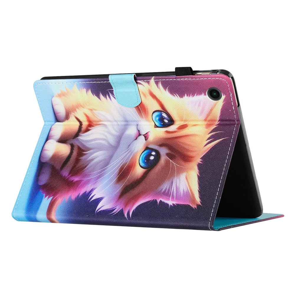For Lenovo Tab M10 (Gen 3) Case Pattern Printed Card Holder PU Leather Tablet Cover - Yellow Cat - 4
