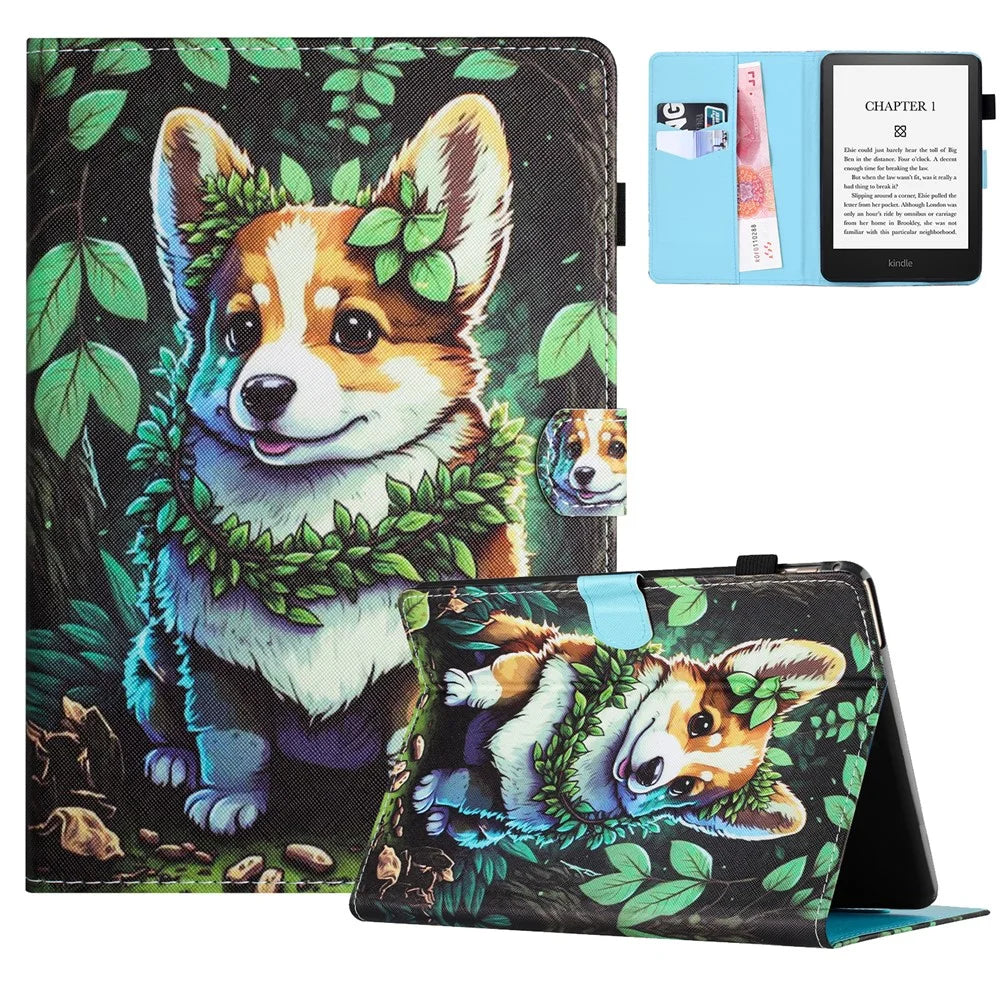 For Amazon Kindle 11th (2024) / 6'' (2022) Case Pattern Printing Leather Wallet E-Reader Cover - Corgi - 1