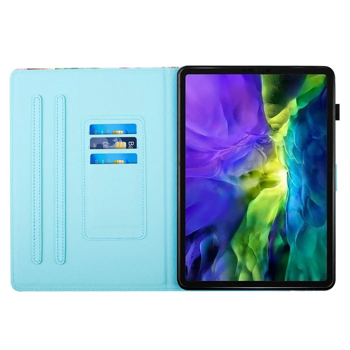 For iPad (2025) / 10.9 (2022) Case PU Leather Card Holder Pattern Printed Tablet Cover - Raccoon - 2