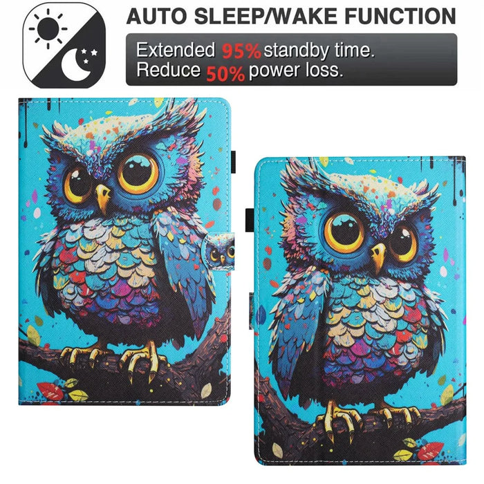 For Amazon Kindle Paperwhite 5 (2021) Case Stylish Pattern Leather Wallet E-reader Cover - Owl - 6