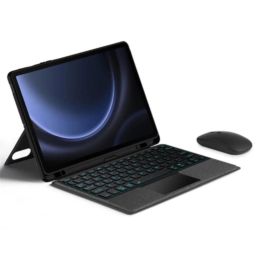For Samsung Galaxy Tab S10 FE / S9 FE / S9 Leather Case + Bluetooth-Compatible Keyboard with Backlight Trackpad - 3