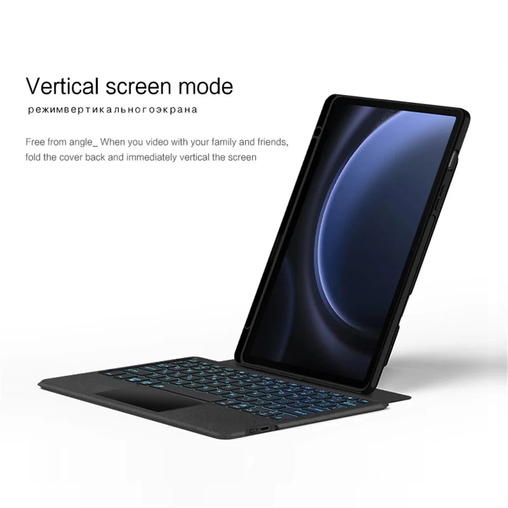 For Samsung Galaxy Tab S10 FE / S9 FE / S9 Leather Case + Bluetooth-Compatible Keyboard with Backlight Trackpad - 6