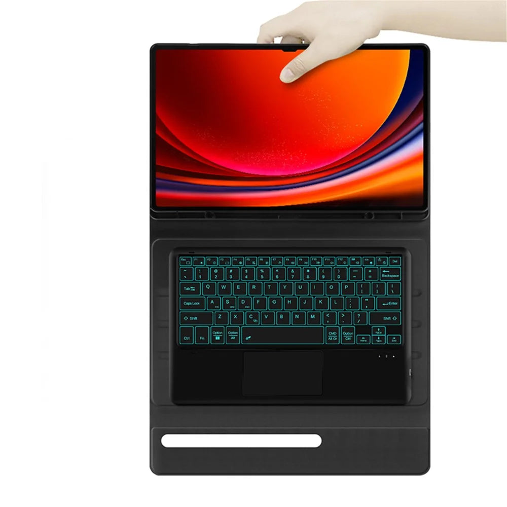 For Samsung Galaxy Tab S10 Ultra / S9 Ultra / S8 Ultra Backlight Touchpad Bluetooth-Compatible Keyboard with Pen Slot Leather Tablet Case - 4