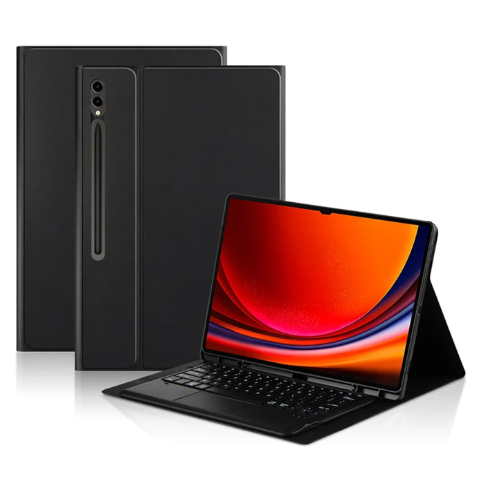 For Samsung Galaxy Tab S10 Ultra / S9 Ultra / S8 Ultra Case PU Leather Pen Slot Tablet Cover + Bluetooth-Compatible Keyboard with Touchpad - 1