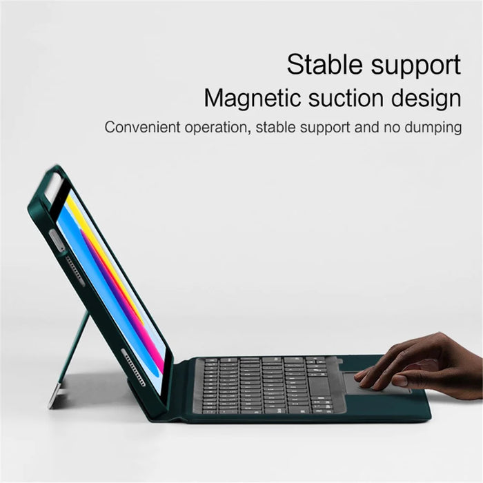 For iPad (2025) / 10.9 (2022) Leather Case + Bluetooth-Compatible Keyboard with Backlight Trackpad - Black - 7