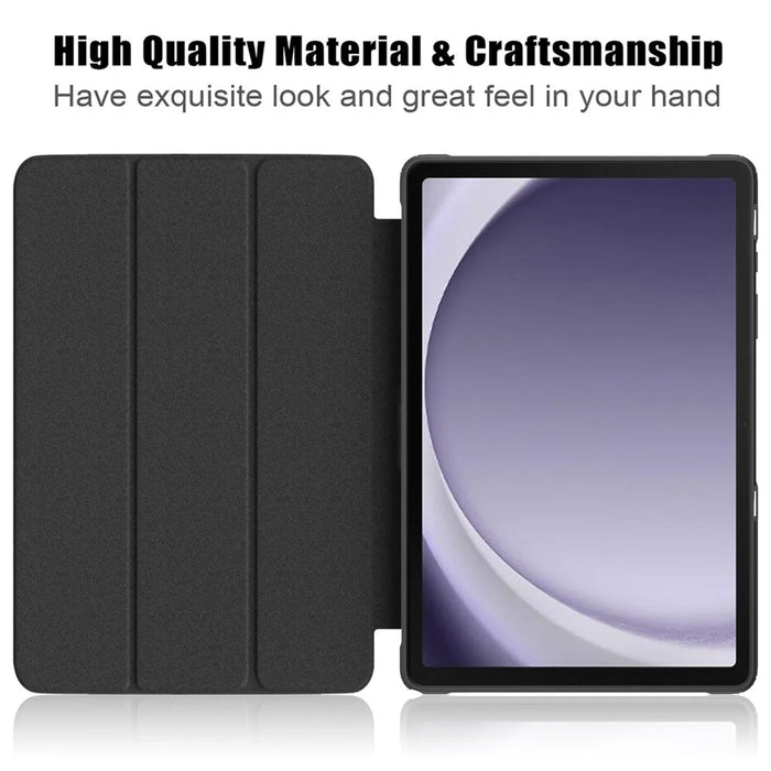 For Samsung Galaxy Tab A11+ / A9+ Case Leather+TPU+Acrylic Tri-fold Stand Cover - Black - 2