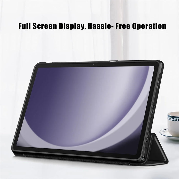 For Samsung Galaxy Tab A11+ / A9+ Case Leather+TPU+Acrylic Tri-fold Stand Cover - Black - 3
