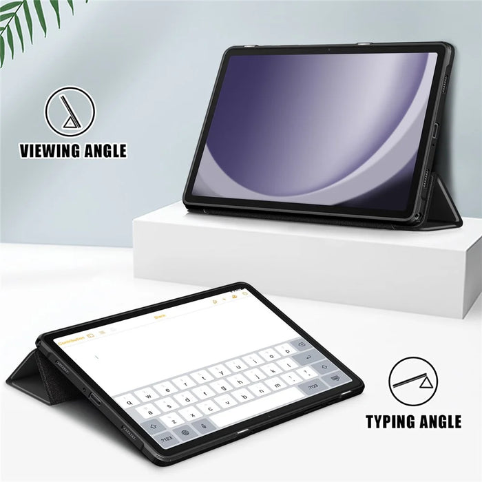 For Samsung Galaxy Tab A11+ / A9+ Case Leather+TPU+Acrylic Tri-fold Stand Cover - Black - 4