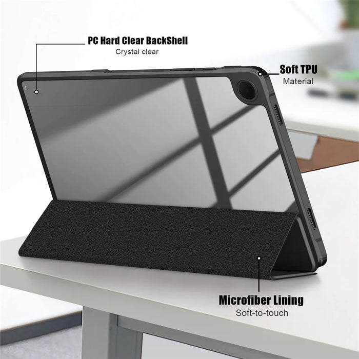 For Samsung Galaxy Tab A11+ / A9+ Case Leather+TPU+Acrylic Tri-fold Stand Cover - Black - 6