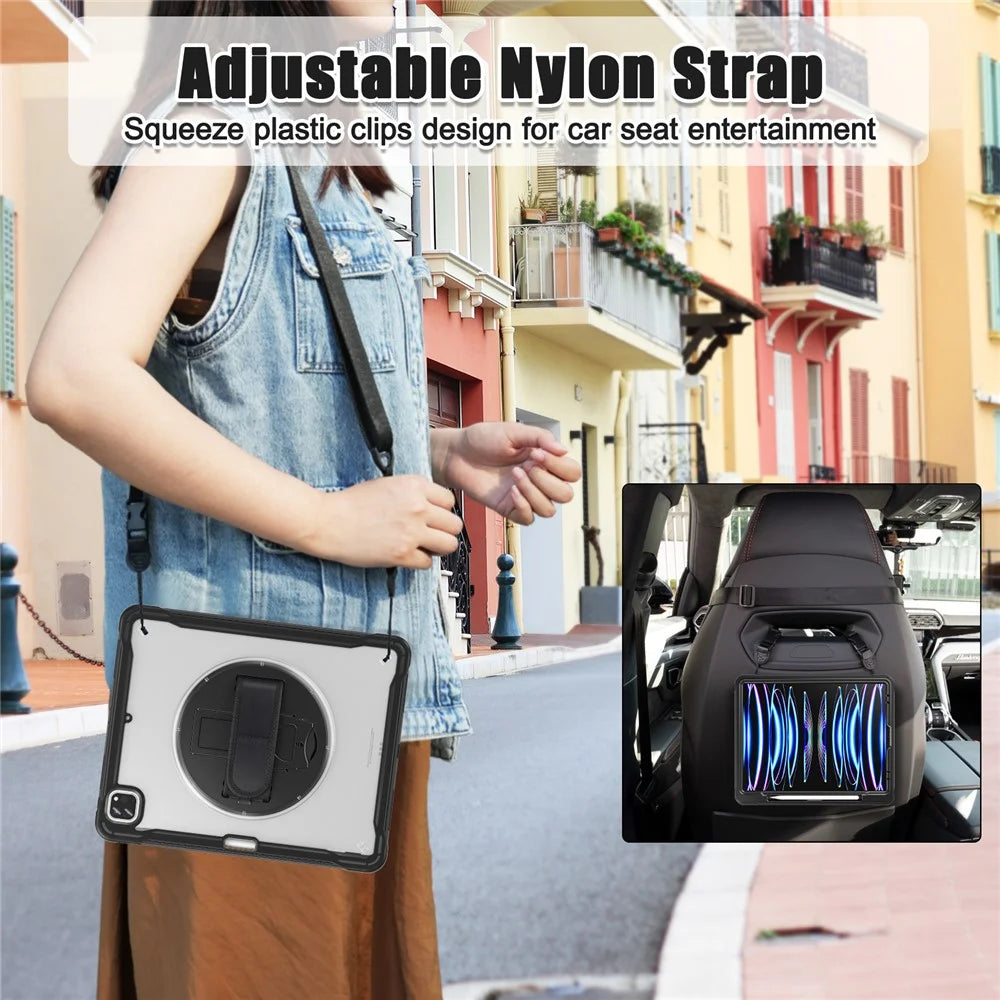 For iPad Air 13 (2026) / (2025) / (2024) / Pro 12.9 (2018) / (2020) / (2021) / (2022) Case Kickstand Tablet Cover with Strap - Black - 4