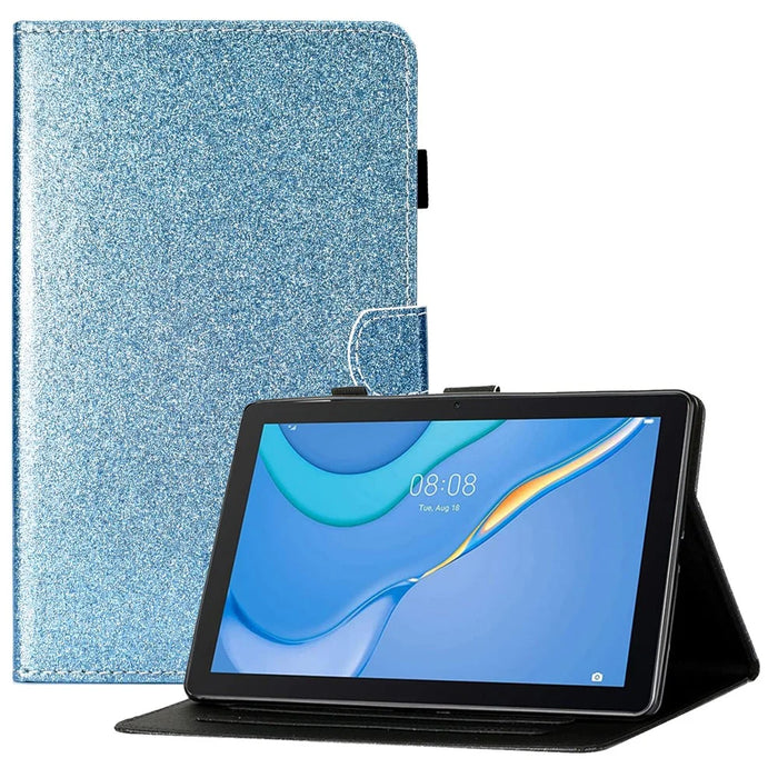 For Samsung Galaxy Tab A9+ Glittery Powder Tablet Case Card Slot PU Leather Cover - Blue - 1