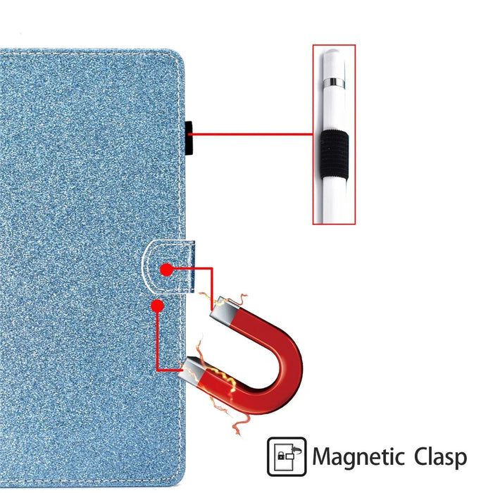 For Samsung Galaxy Tab A9+ Glittery Powder Tablet Case Card Slot PU Leather Cover - Blue - 4