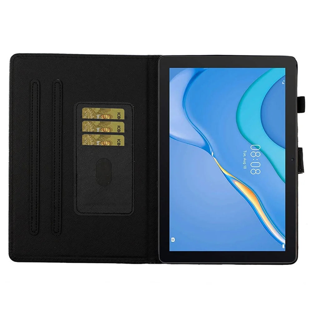Glittery Powder Shell for Samsung Galaxy Tab A9 Case Card Slot PU Leather Tablet Cover - Black - 2
