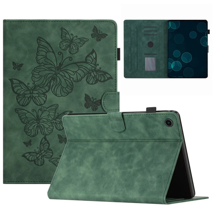 Imprinted Shell for Samsung Galaxy Tab A9 Case Card Slot PU Leather Stand Tablet Cover - Green - 1