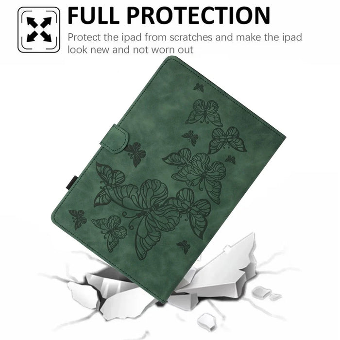 Imprinted Shell for Samsung Galaxy Tab A9 Case Card Slot PU Leather Stand Tablet Cover - Green - 5