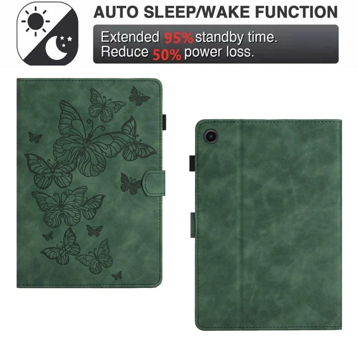 Imprinted Shell for Samsung Galaxy Tab A9 Case Card Slot PU Leather Stand Tablet Cover - Green - 6