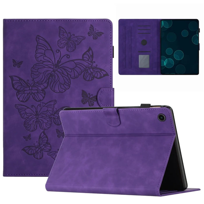 For Samsung Galaxy Tab A9+ Case Imprinted Shell Stand PU Leather Stand Tablet Cover with Card Slot - Purple - 1
