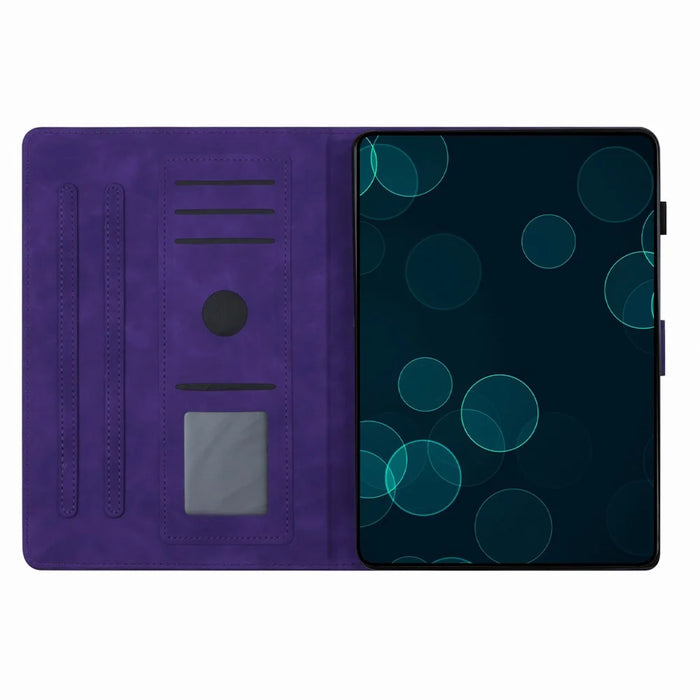For Samsung Galaxy Tab A9+ Case Imprinted Shell Stand PU Leather Stand Tablet Cover with Card Slot - Purple - 2