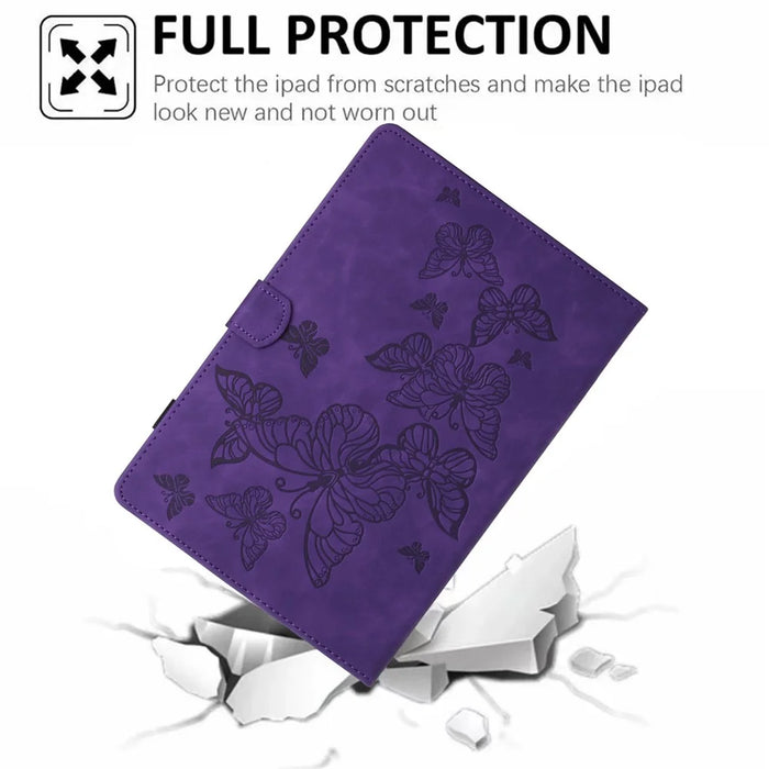 For Samsung Galaxy Tab A9+ Case Imprinted Shell Stand PU Leather Stand Tablet Cover with Card Slot - Purple - 5