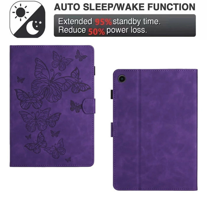 For Samsung Galaxy Tab A9+ Case Imprinted Shell Stand PU Leather Stand Tablet Cover with Card Slot - Purple - 6