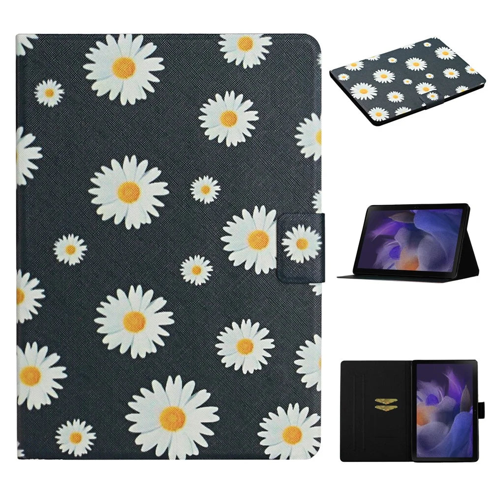 For Samsung Galaxy Tab A9 Case Pattern Printing Card Holder Tablet Leather Cover - Daisy - 1